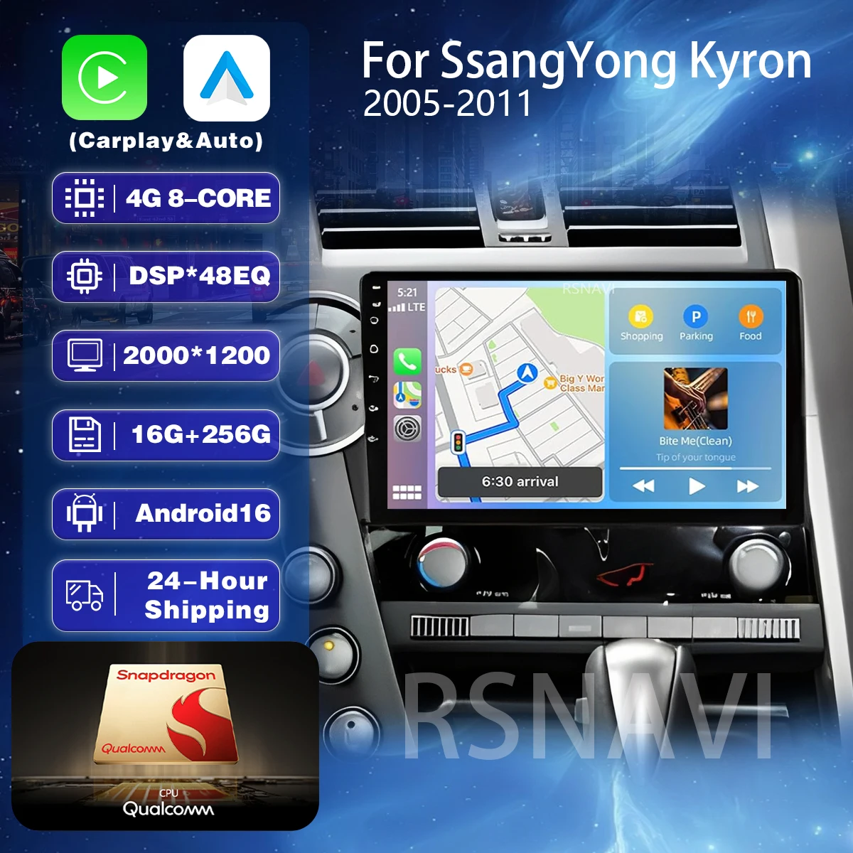 Android 16 For SsangYong Kyron Actyon C100 2005- 2011 WIFI  2K Screen Car Radio Multimedia Stereo Player GPS Qualcomm CarPlay