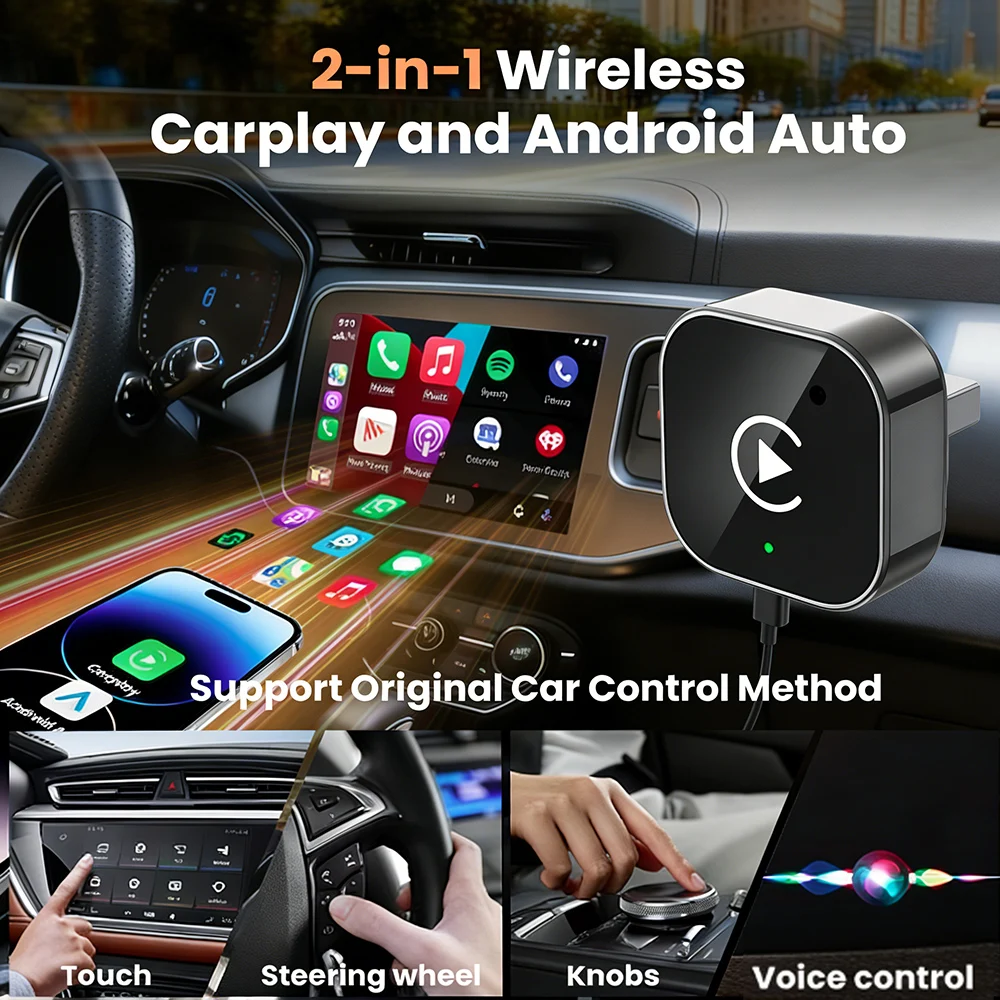 2026 Wireless CarPlay Adapter for Apple, Convert Wired to CarPlay Wireless Adapter, USB-C/Type-C Design, Plug & Play, Car Play D