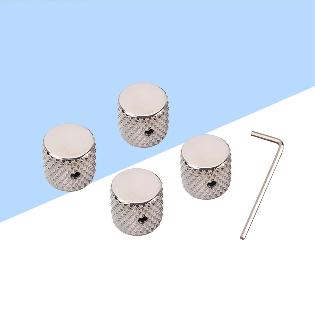 

4 Pcs Aluminum Alloy Electric Bass Guitar Volume Tone Control Knobs Flat Knobs Guitar Parts Accessories GD139A (Silver)