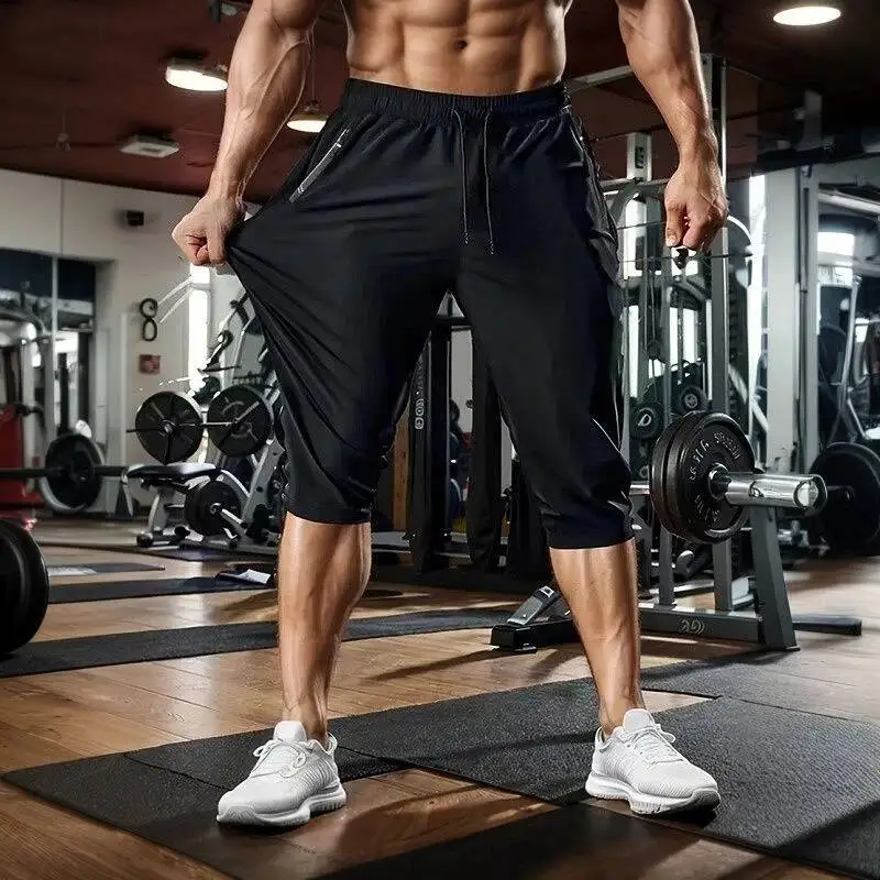 

Шорты из ледяного шелка, мужские тонкие укороченные быстросохнущие летние брюки средней длины, свободные повседневные спортивные брюки