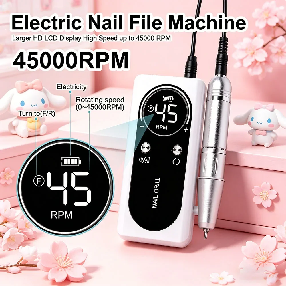 

Upgraded 45000RPM LCD Display Rechargeable Nail Drill Machine Portable Electric Nail File For Acrylic Nails