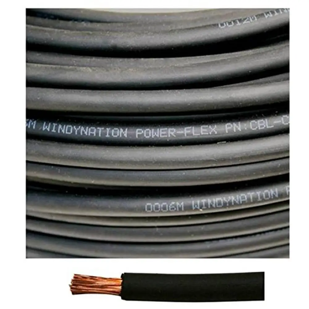 30ft 6 AWG Black Welding Battery Cable Wire Car Inverter RV Solar Flexible Pure Copper USA Made 600V Rated EPDM Insulation