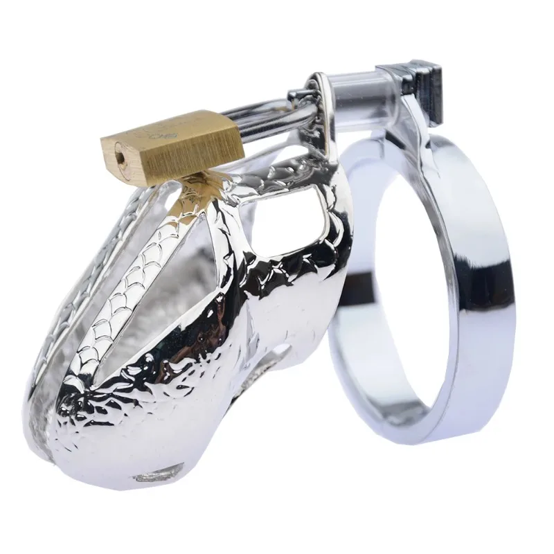 Latest Scale-like Male Metal Cock Cage Penis Ring Chastity Belt Device Adults BDSM Sex Toy 947
