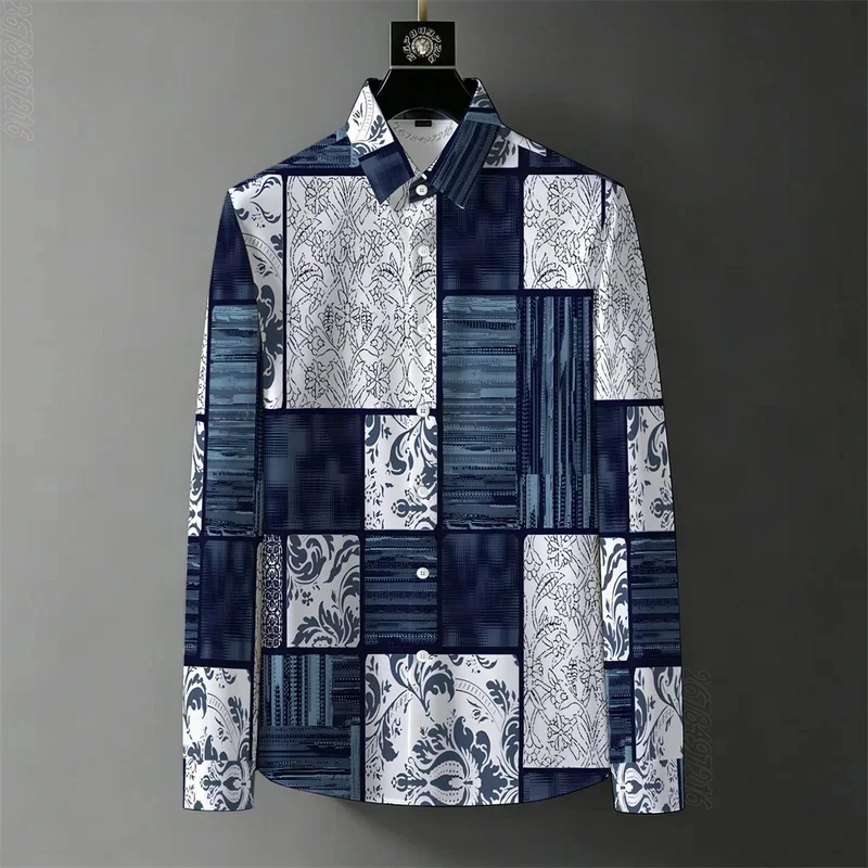 [Retro Baroque 3D Print] Men's long-sleeved shirt, light luxury contrasting color design, business casual and versatile top