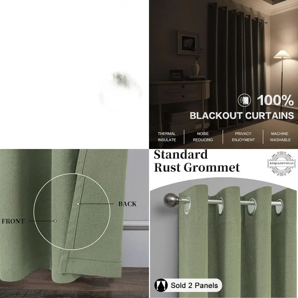 

Modern Farmhouse Sage Green Linen Blackout Curtains, 102 Floor-to-Ceiling, 2-Panel Set for Bedroom
