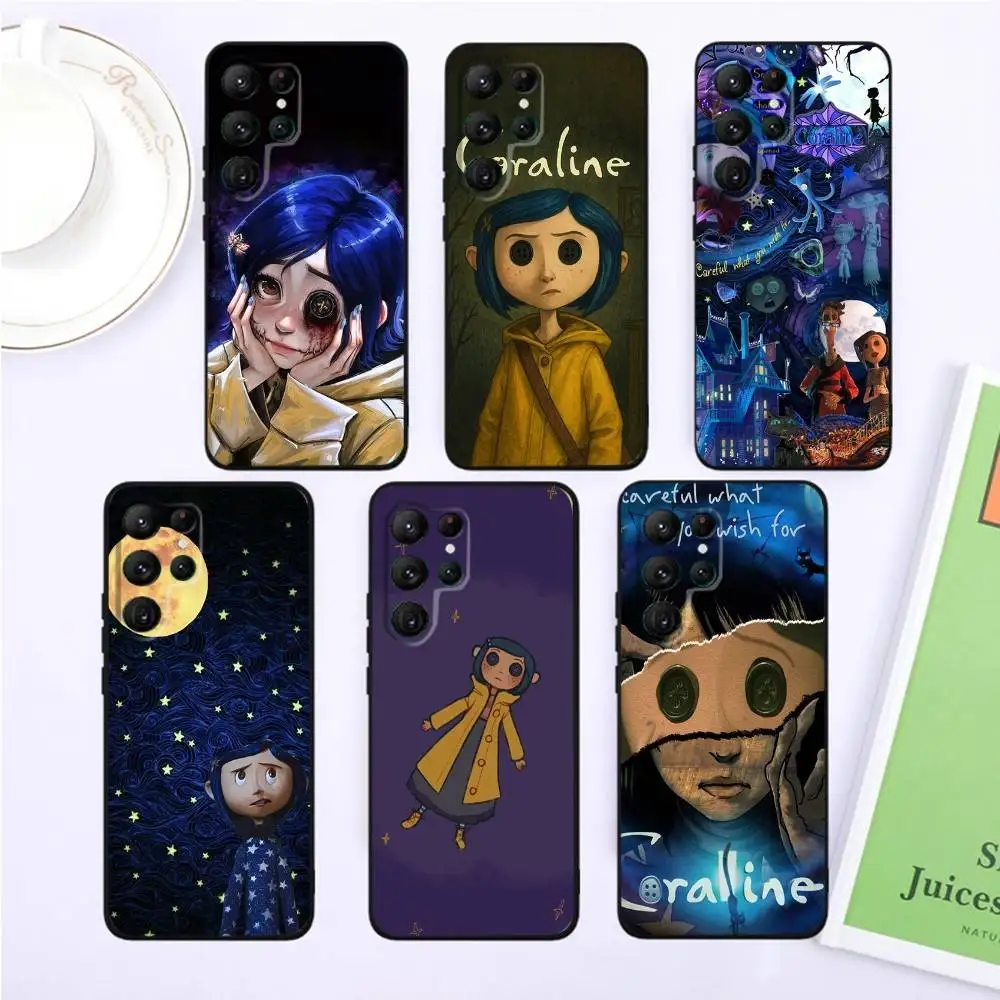 

Cartoon C-CoralineS Tale Phone Case For Samsung S25,S24,S23,22,21,Ultra,Pro,S10,S30Plus,20lite Black Cover