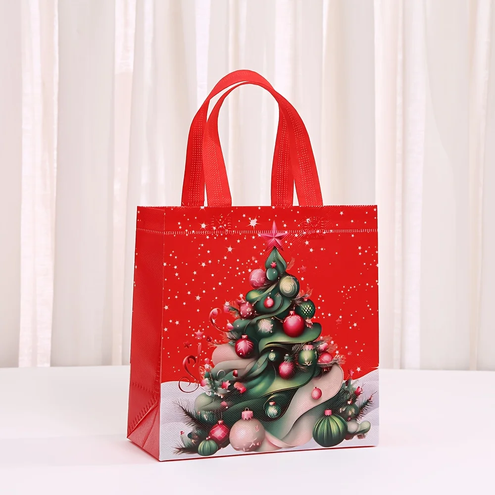 12 Pcs Red Christmas Gift Bags Christmas Tote Bags With Handles Non Woven Wrap Grocery Shopping Totes for Xmas Holiday Party