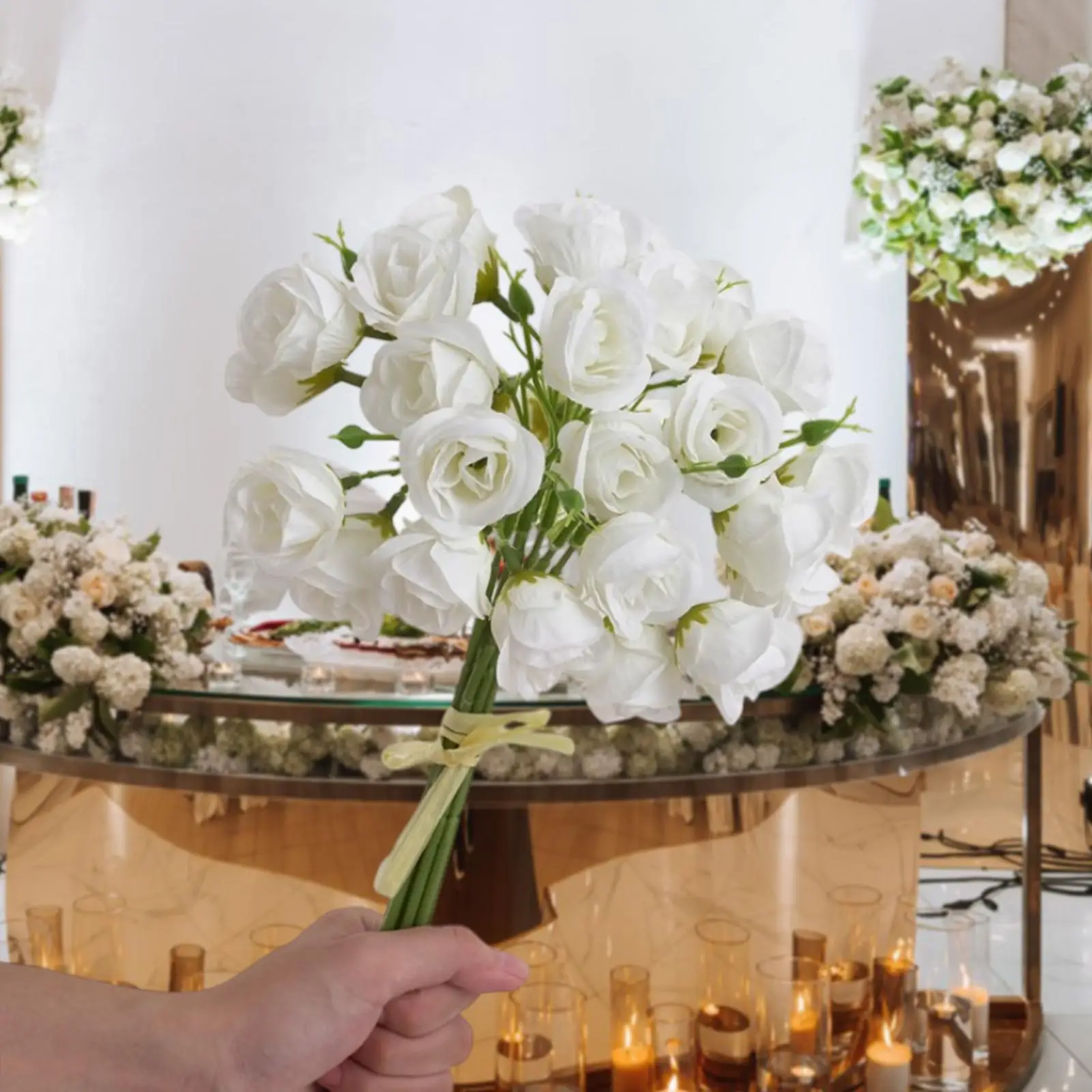 Buquê de rosas artificiais buquês de rosas de seda para mesa de jantar peça central casa branca