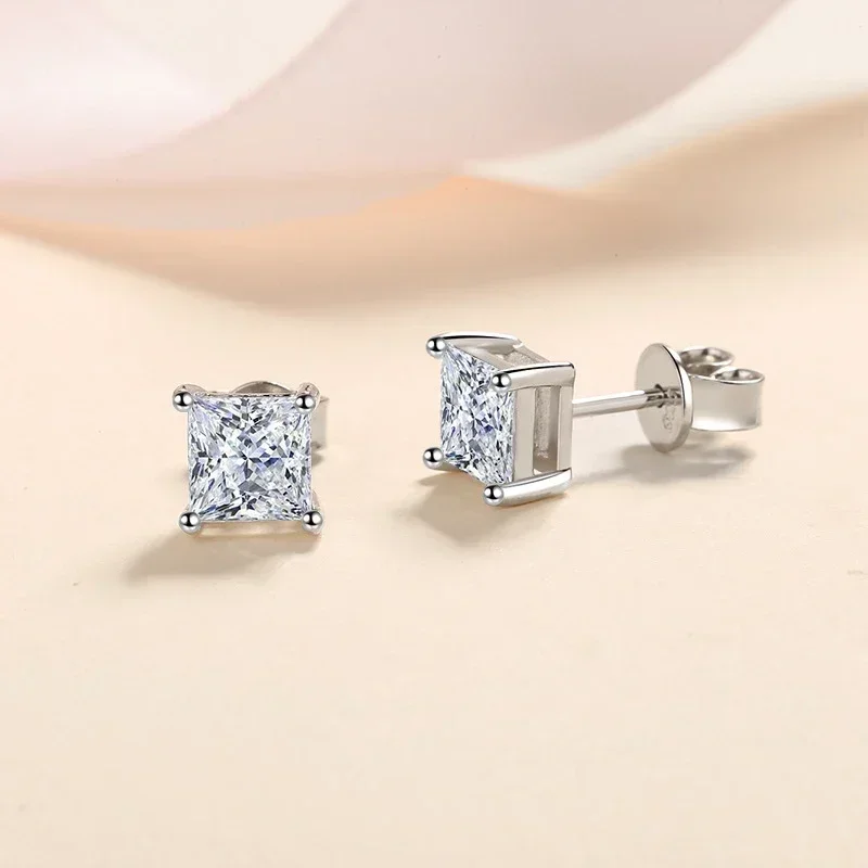 NeeTim 1ct Princess Cut Moissanite Earrings for Women S925 Sterling Silver with Gold Plated Ear Studs Wedding Party Fine Jewelry