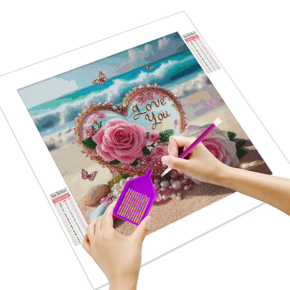 Frameless, Seaside Pink Rose Flower Heart Diamond Painting Bird Full Square Round Diamond Mosaic Picture Of Rhinestones Set
