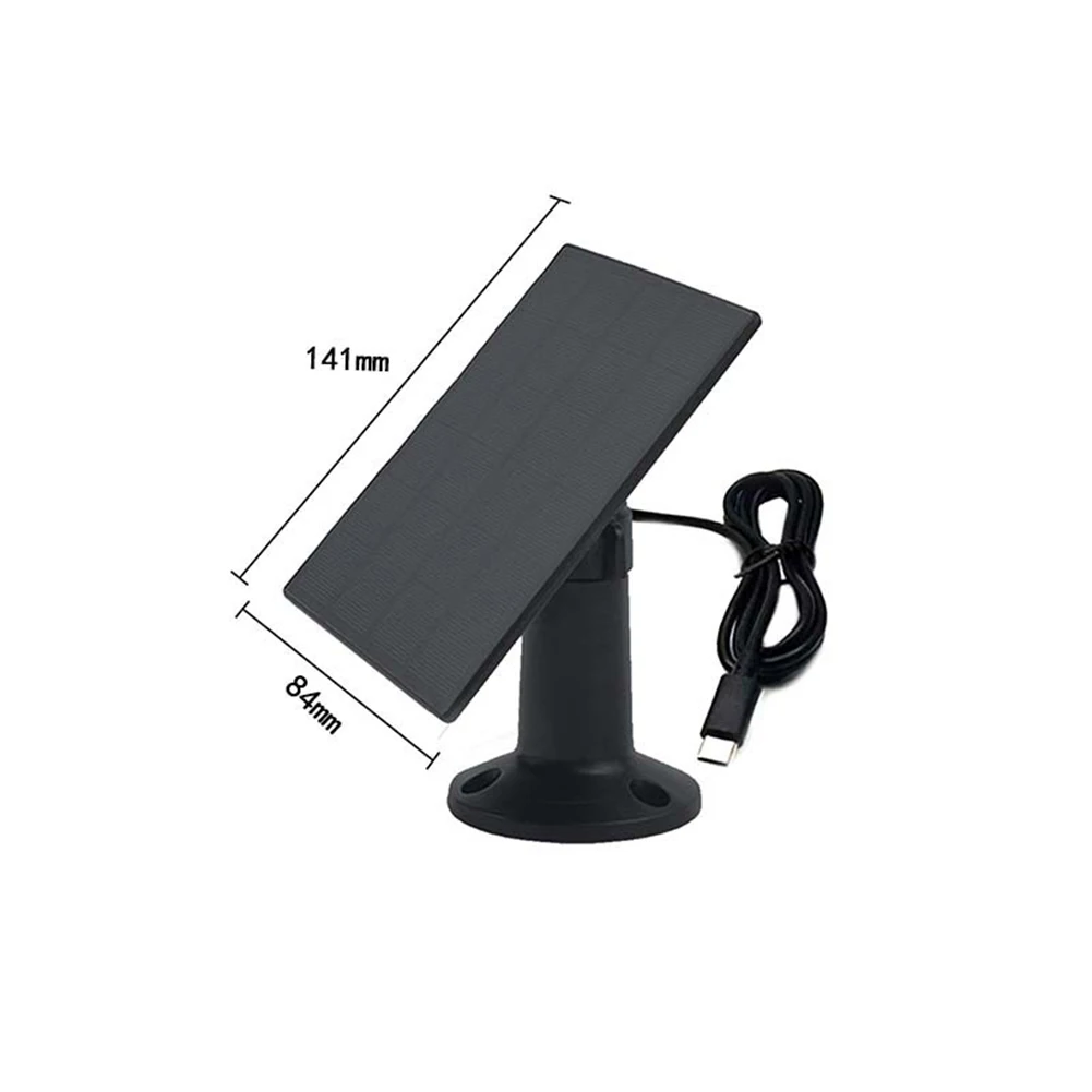 IP67 Wetterfestes 5W Solarpanel für Außenkameras wie abgebildet, einfache Installation, DC 5V Schnittstelle, USB- und USB-C-Anschlüsse.