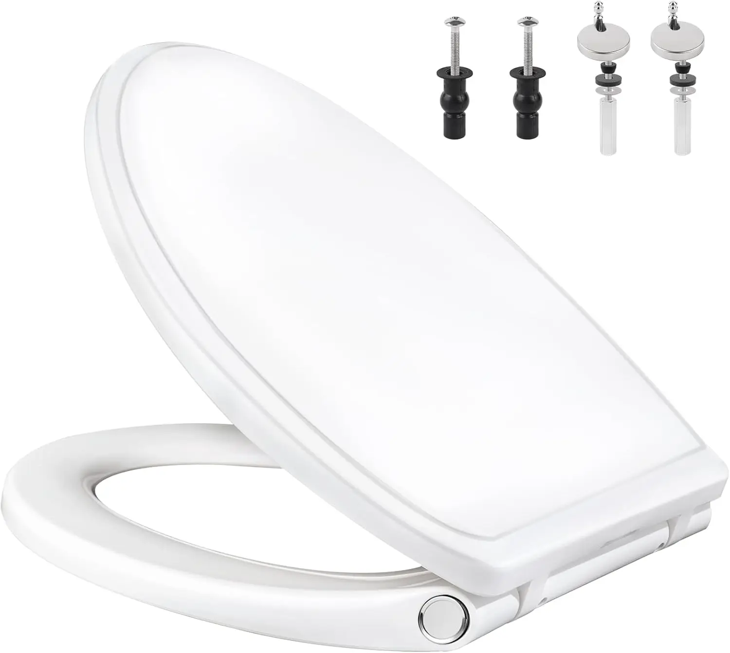 

Soft Close Elongated Toilet Seat with Quick Release Hinges, White Oval Toilet Cover with Non-Slip Bolts and Bumpers