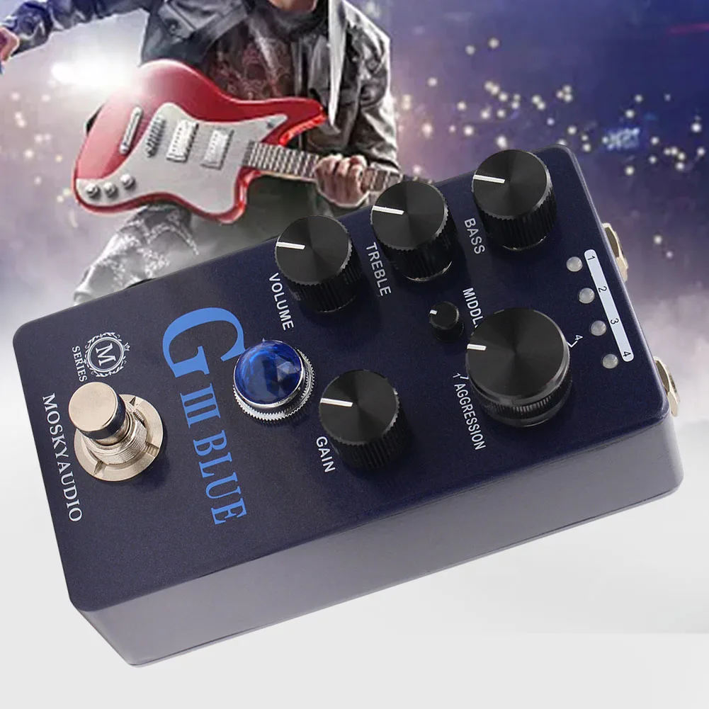 

Guitar Distortion Pedal Electric Guitar Effects Pedal Adjustable Aggression Settings Bass EQ Control Metal Shell