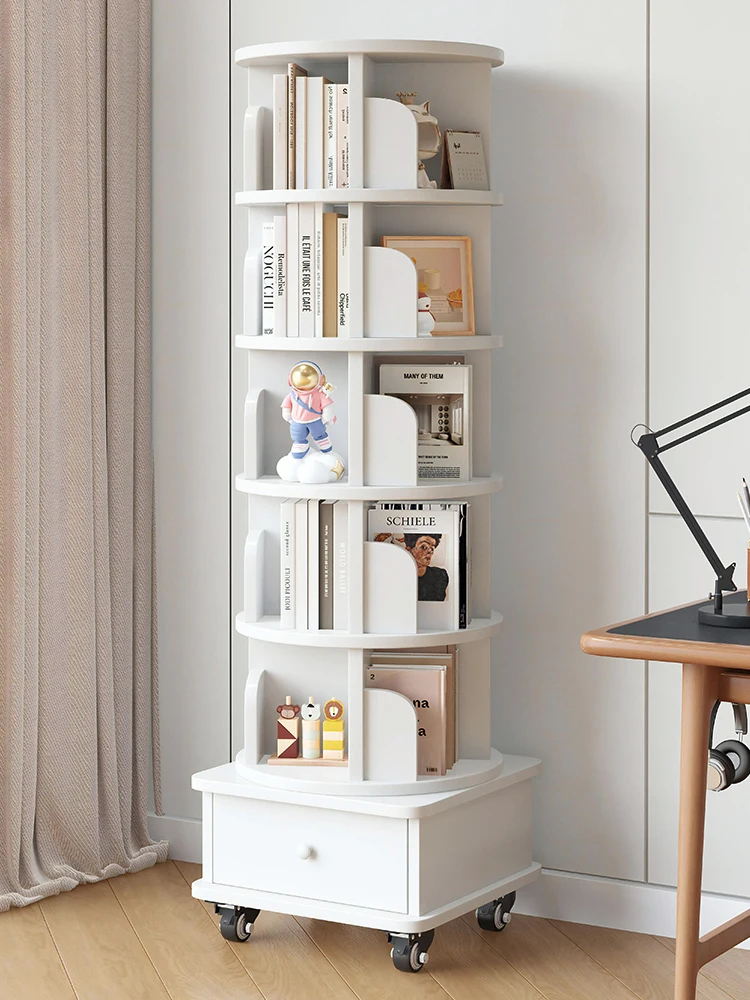 

Rotating bookshelf integrated against the wall picture book rack Space saving simple shelf Mobile bookcase