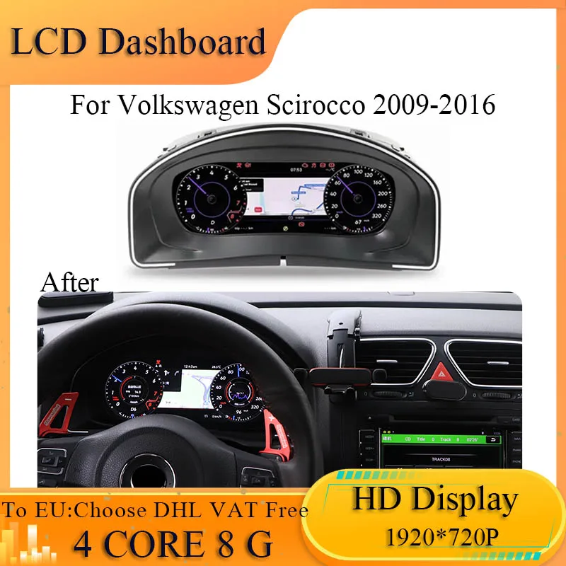 Car Digital Cluster Virtual Cockpit For Volkswagen VW Scirocco 2009-2016 Auto Dashboard Instrument Upgrade Speed Meter Screen