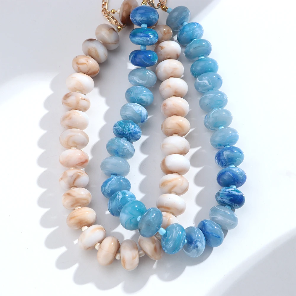 Vintage Bunte Chunky Perlenkette aus Harz, Dopamin-Acryl-Choker, Y2K Boho Statement Schlüsselbeinkette, Urlaubsschmuck Geschenk – Detail 5