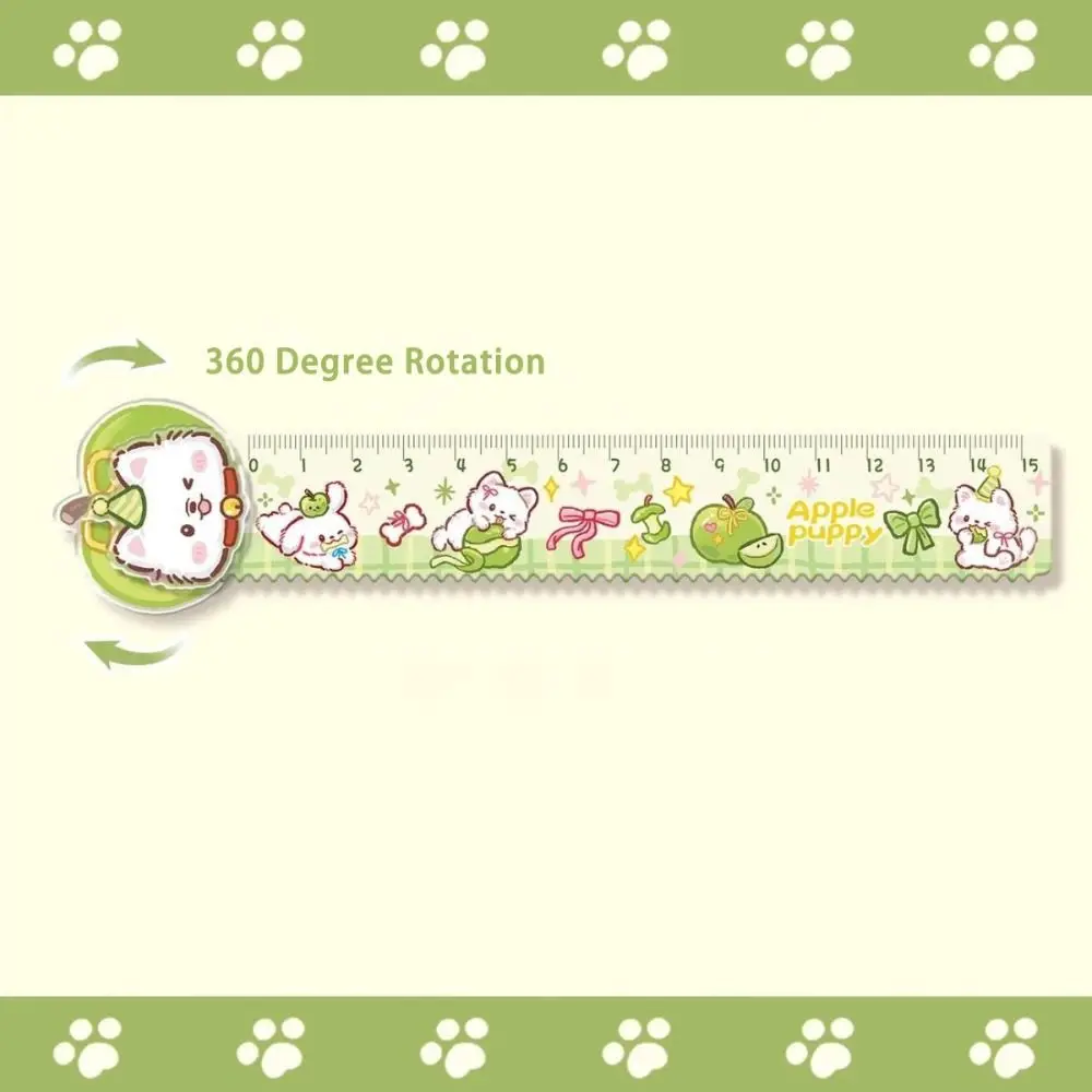 4pcs Cartoon Acrylic Ruler Set Red Kitten/Green Puppy Measurement Drawing Stationery Set Square Protractor School Office