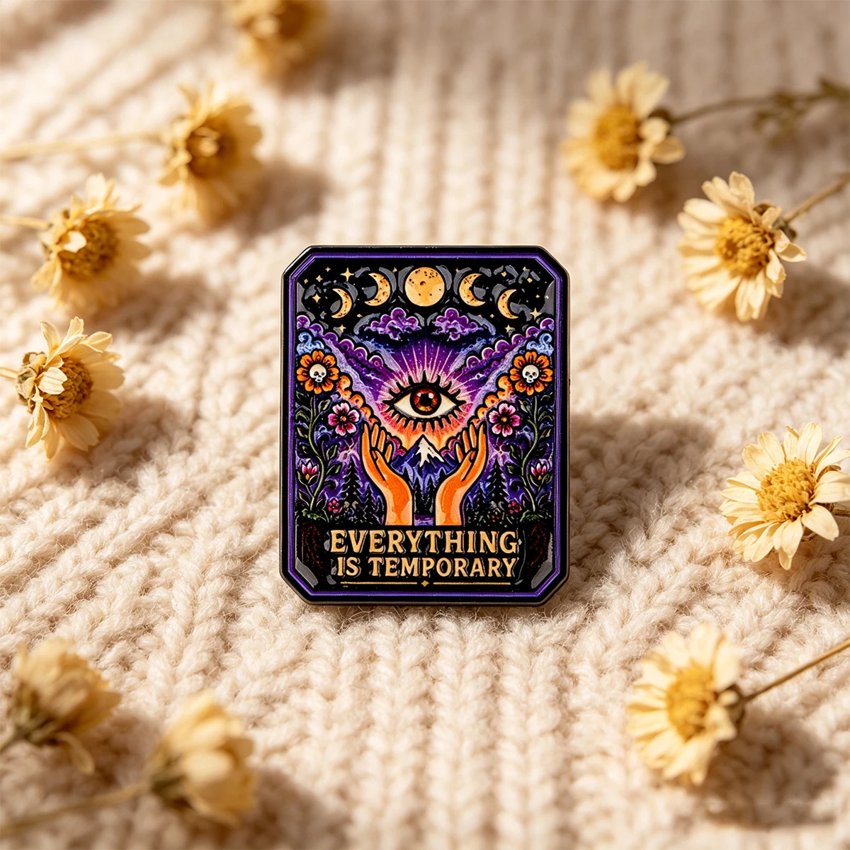 9 Stück Mondphasen-Böses-Auge-Emaille-Pin Retro-Tarotkarten-Anstecknadel für Jeans, Rucksack, Spirituelles Thema, Sammlerstück, Geschenk – Detail 6