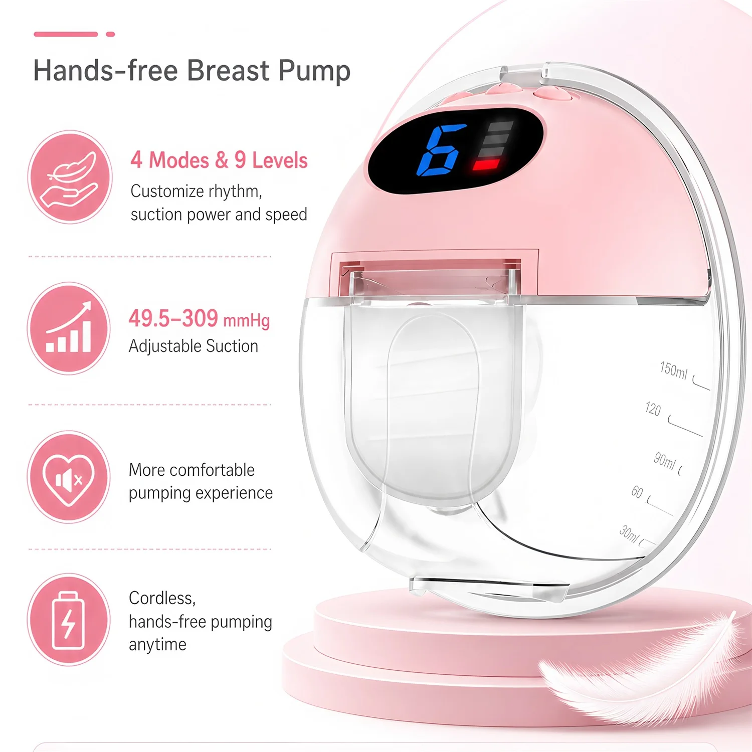 Wearable Breast Pump Hands Free Electric Portable Wearable Breast Pumps Slient BPA-free Breastfeeding Milk Collector view 6