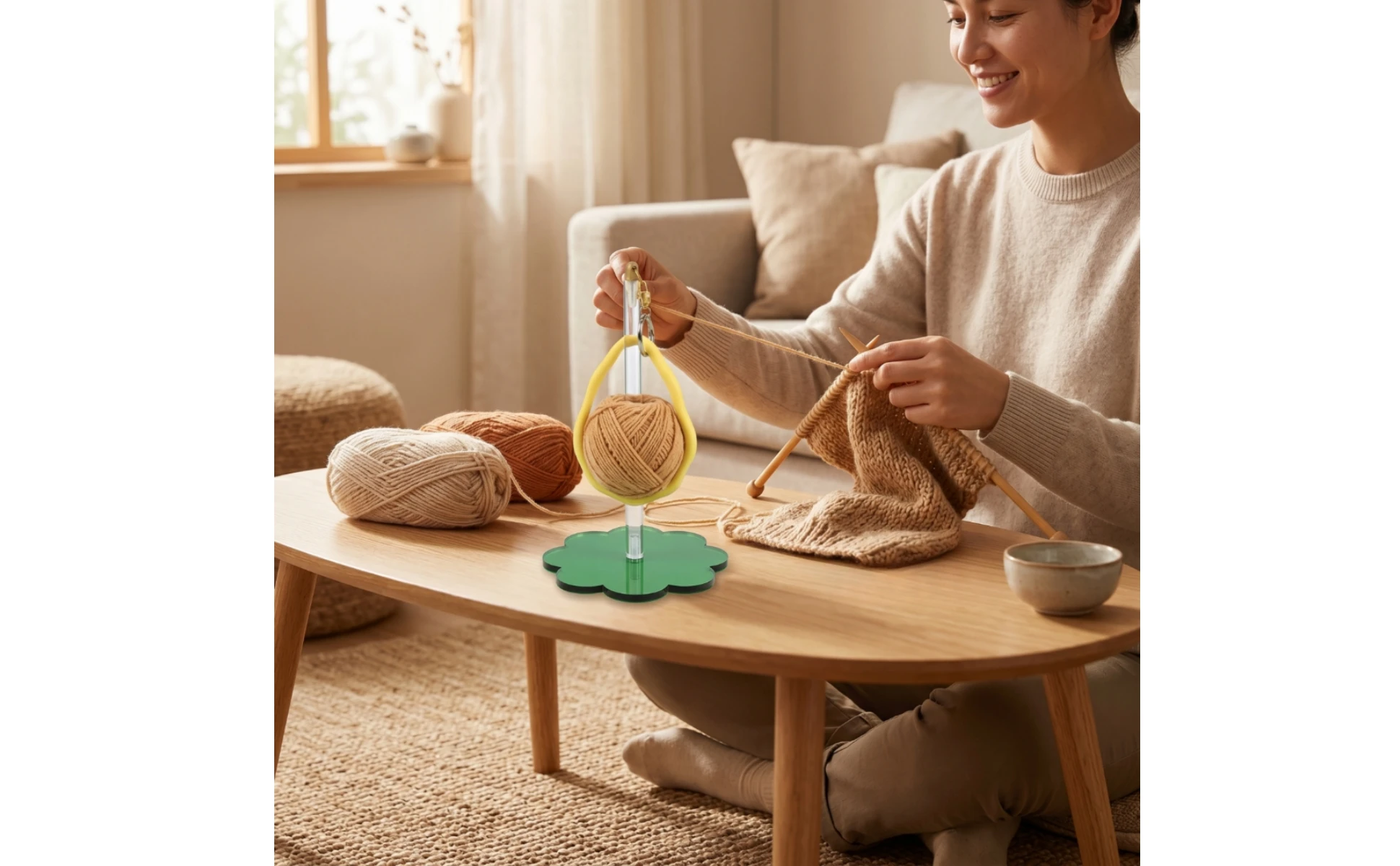 Portable Yarn Holder with Hand Loop Upright Yarn Holder with Flower Base Craft Organizer Compact Handsunrestricted