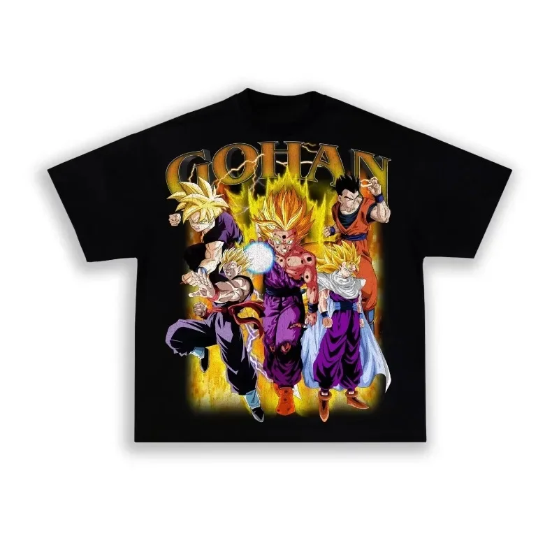 Kaos Katun Pria Dragon Ball 2025 Musim Panas, Model Longgar, Motif Anime Gohan, Kasual Harajuku, Serbaguna, Trendi, Atasan Orang Tua Anak