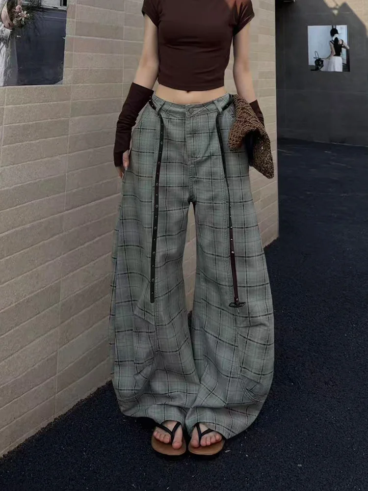 

Retro Style Lazy Casual Pants Women's Wide Leg Long Trousers Spring Summer New Design Balloon Structure Cotton Blend Jeans