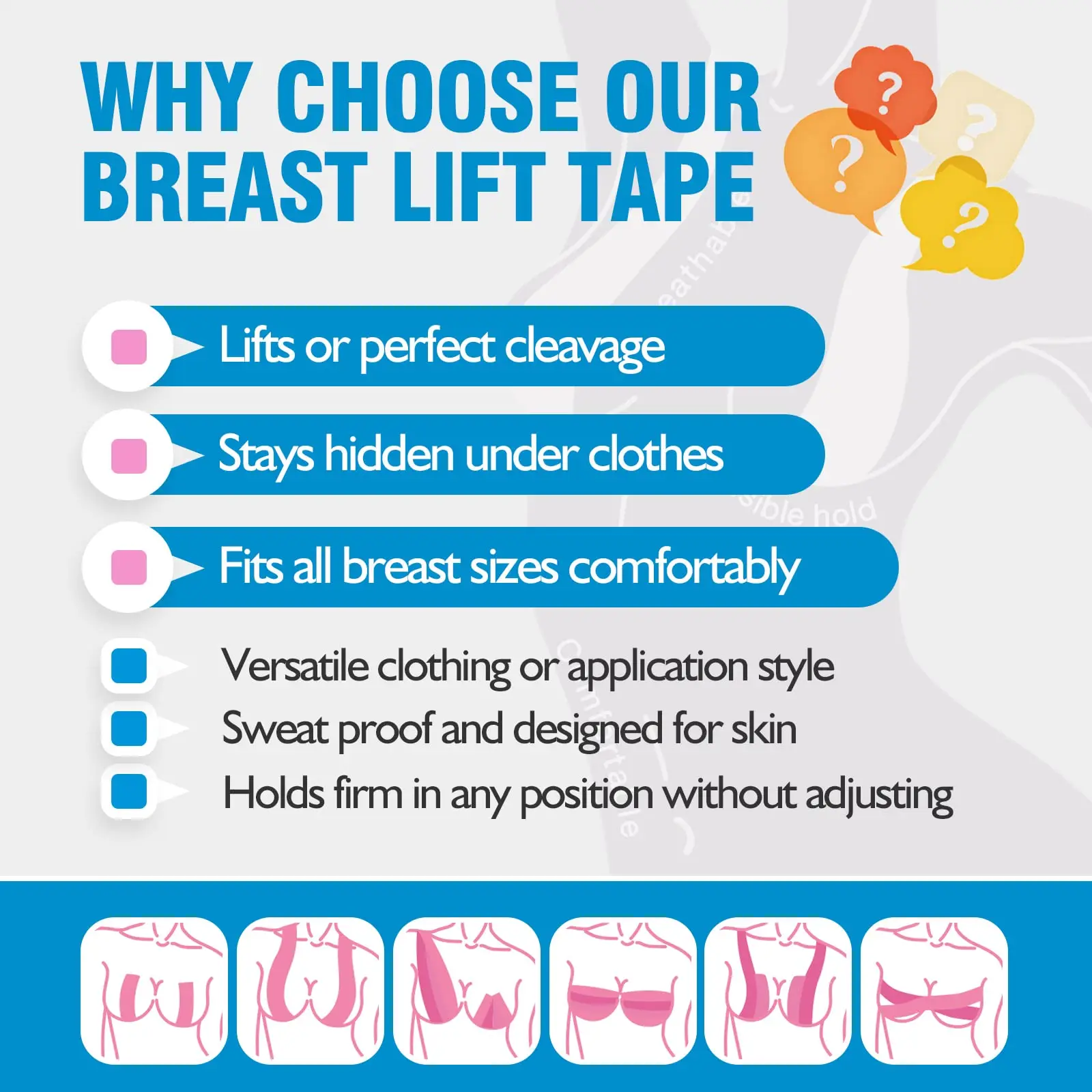 OK TAPE 7.5CM X 5M Breast Lift Tape, Boob Tape for Large Breasts Lift A-G Cup, Invisible bra with 5 Pairs Nipple Cover Set