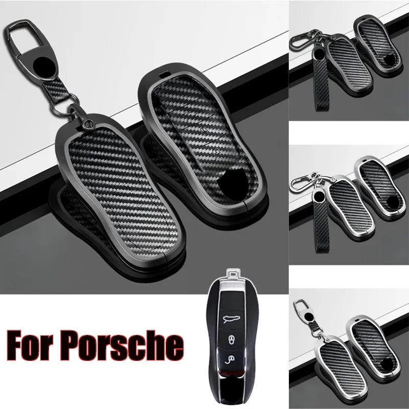 Aluminum Alloy Carbon Fiber Car Key Fob Case Cover Keychain For Porsche Cayenne Panamera Boxster Cayman Carrera 918 Spyder Macan