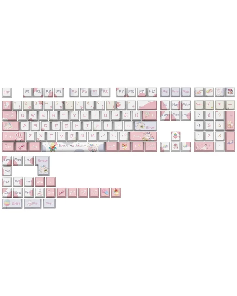 PBT Five-sided Sublimation Keycaps Marshmallow Strawberry Theme 132 Keys For Mechanical Keyboard