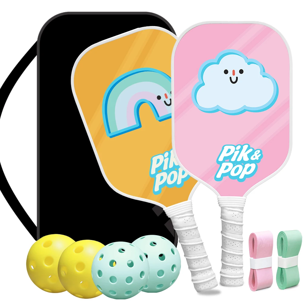 

Professional Pickleball Paddle Set 2 Fiberglass Rackets with Polypropylene Core Includes 4 Balls, Carry Bag, and Grip Tapes