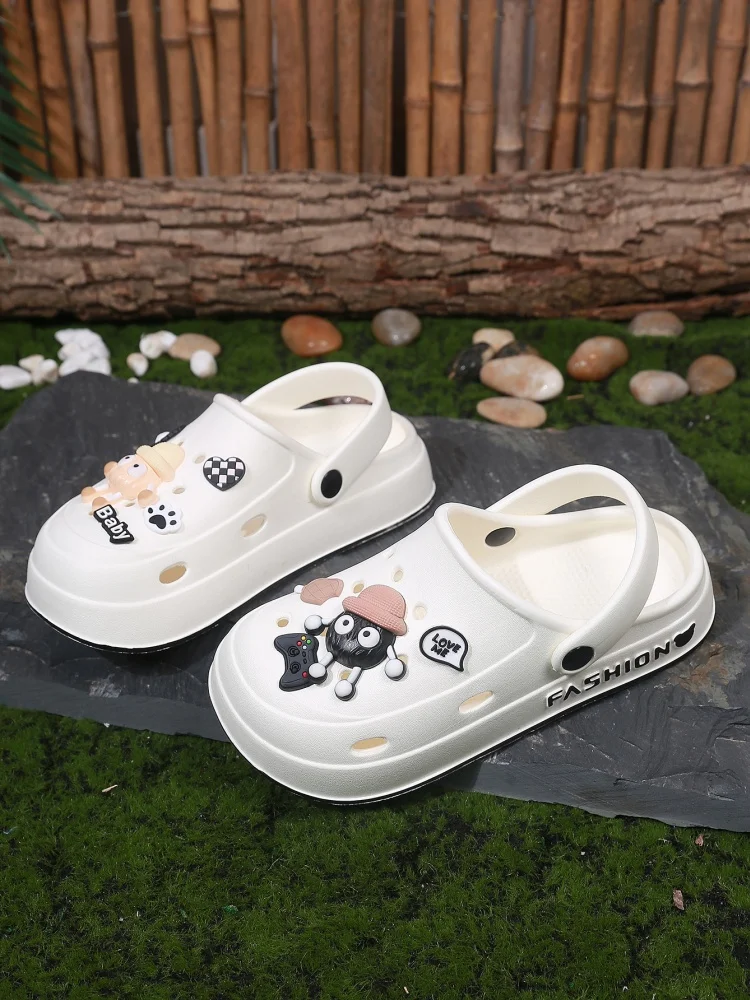 

Перфорированные тапочки для взрослых, новинка 2025, летние уличные тапочки с запахом носка, милые тапочки с украшением в виде эльфа