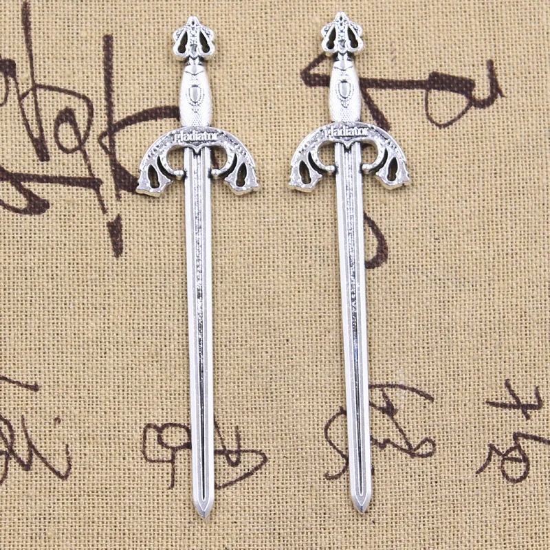 6pcs Charms Knight Sword Fencing Sword Antique Silver Color Pendants DIY Crafts Making Findings Handmade Tibetan Jewelry