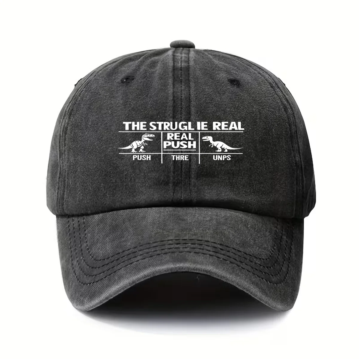 Baseball Cap, Washed and Vintage-Style, Adjustable Fit, Fashionable Retro, Lightweight, Fun Dinosaur Print, 