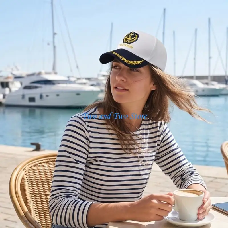HX6F 2Pcs Adjustable Cotton Captain Cap for Casual Travel and Party Looks