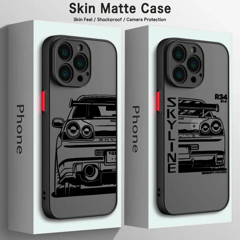 Matte Phone Case for iPhone 15 14 11 Pro 13 12 MINI XS Max XR X 7 8 6 6S Plus Silicone Edge Funda Clear Cover JDM Dream Car