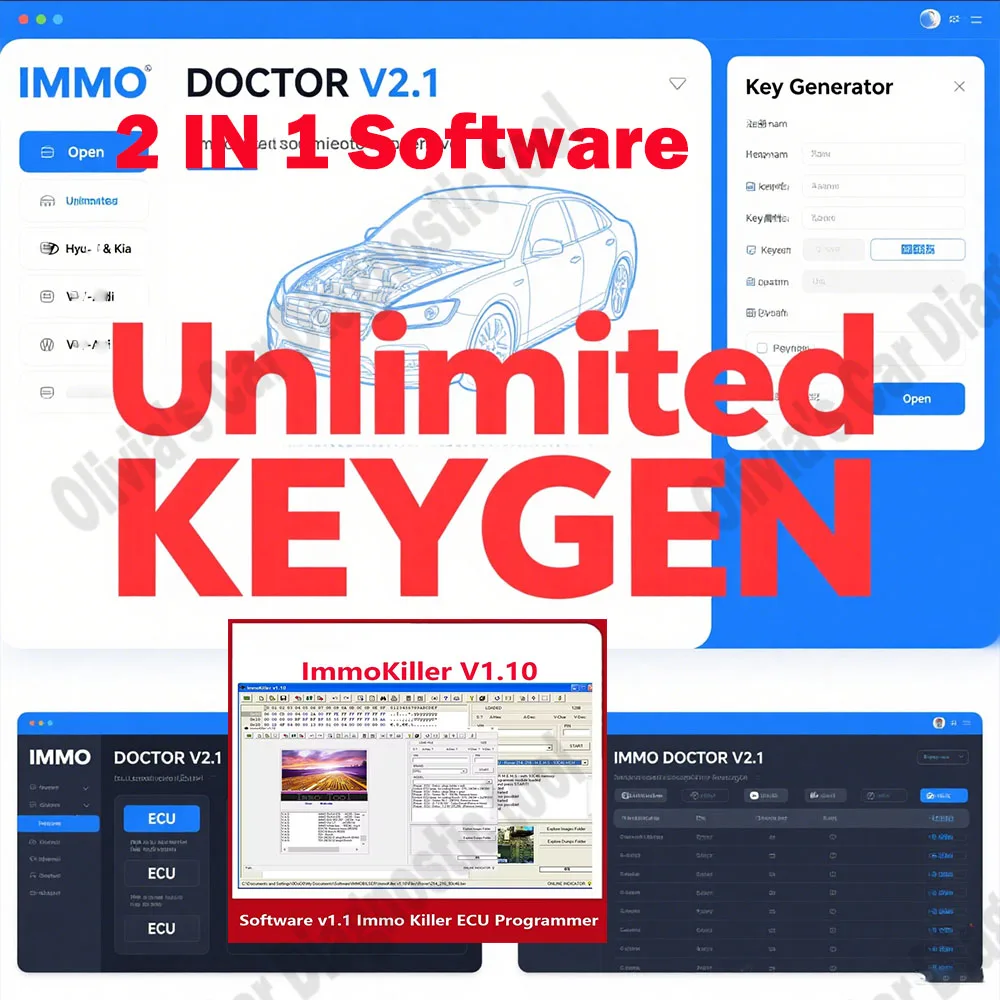

IMMO DOCTOR V2.1 Car accessories With Unlimited KEYGEN MULTI BRAND for ECU Chip Tuning + ImmoKiller V1.10 OBD2 Scanner Software