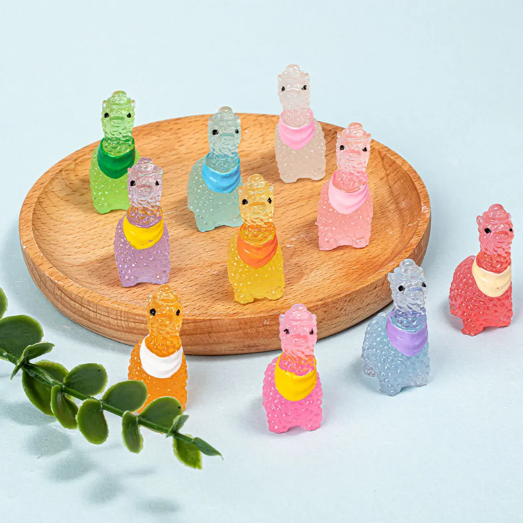 5/10 قطعة مضيئة صغيرة الراتنج الألبكة توهج في الظلام الألبكة اللاما الحيوانات الصغيرة أرقام Crafts بها بنفسك الحرف لحديقة الجنية