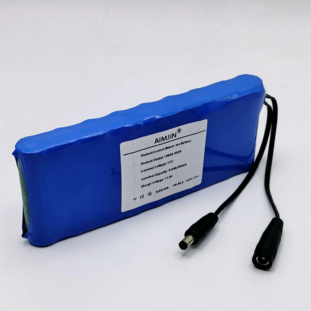 Rechargeable 18650 Lithium Ion Battery Pack 3S3P 12V 8000mAh BMS Protected Power Battery with 12.6V DC 2A Fast Charger