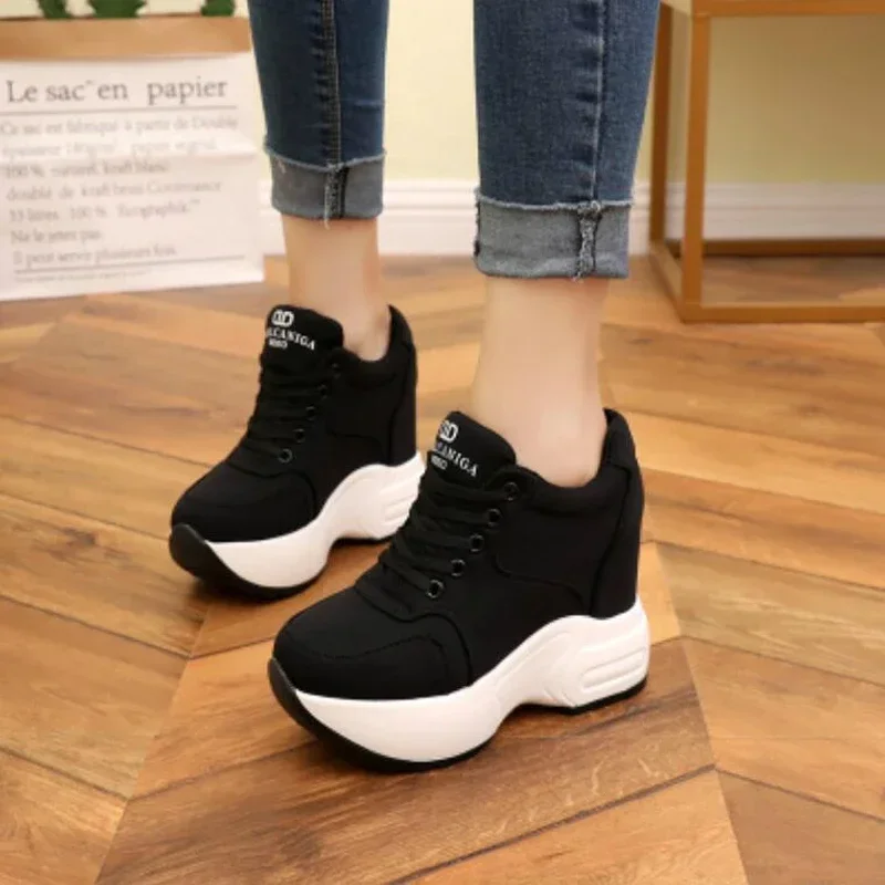 Women Sneakers Mesh Casual Platform Trainers White Shoes 10CM Heels Autumn Wedges Breathable Woman Height Increasing Shoes
