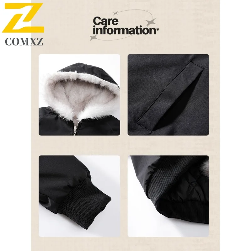 Coxz jaqueta acolchoada à prova de frio, gola de pele, alta qualidade, quente, leve, neve, inverno, 2025, acampamento, homens bonitos, casaco parker