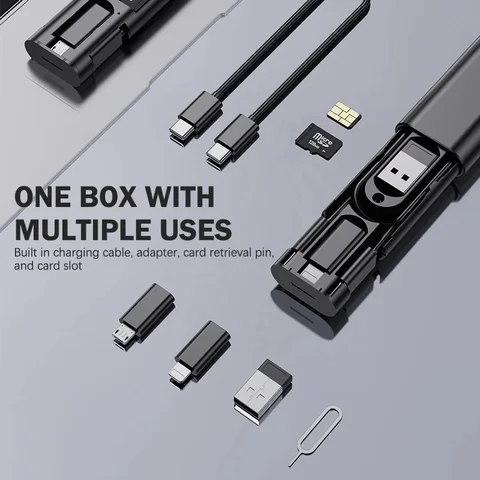 5 In 1 Multi-function Cable Charge Box PD60W USB C To Type C Cable Adapter For iPhone Micro Type C Converter SIM TF Card Storage
