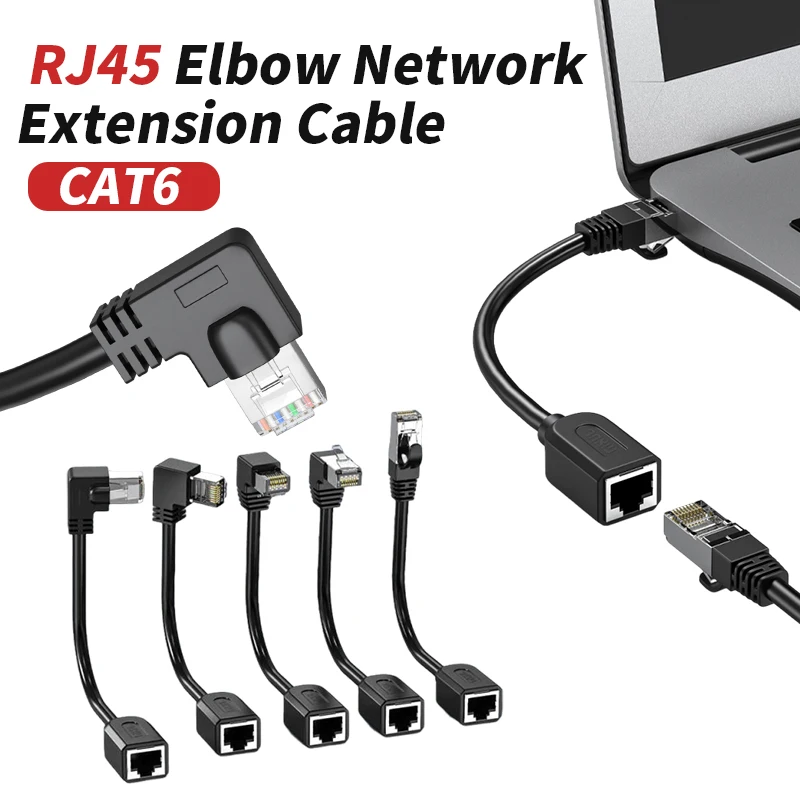 10CM CAT6 Ethernet RJ45 Extension Cable Network Male Female Elbow 90 Degrees RJ45 Shielded Network Cable with Ear Universal