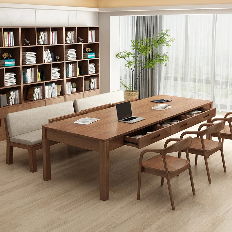Solid wood long desk with drawers, desk to the living room, large board table behind the sofa, solid wood book reading table