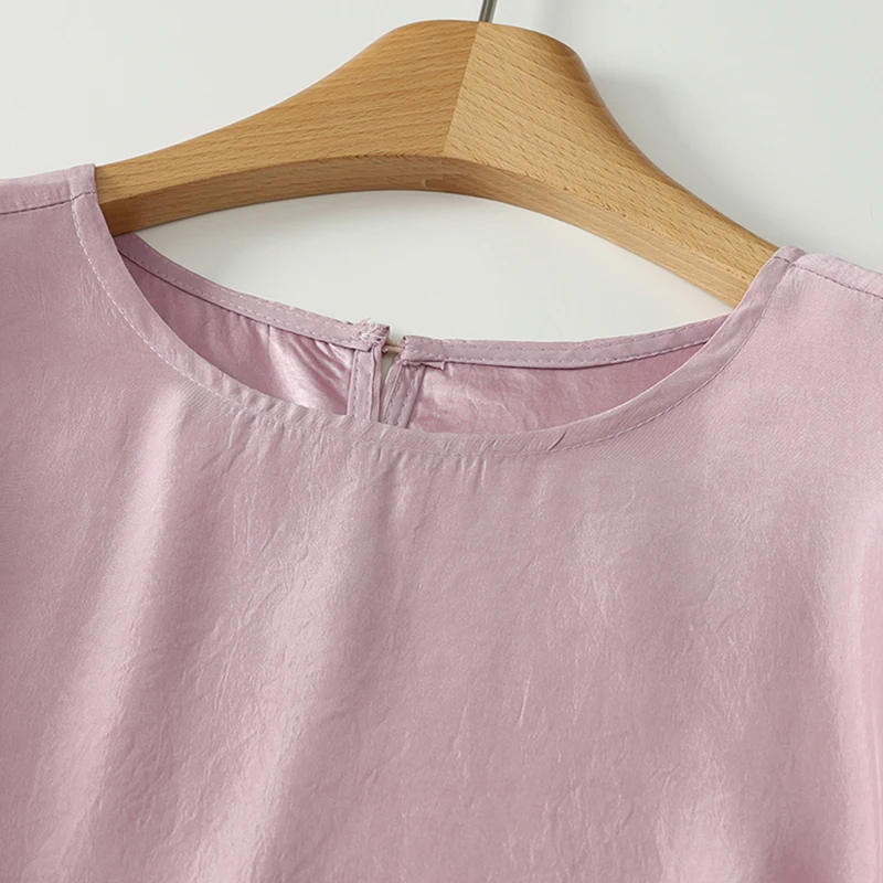 Loose Fit Short Sleeve Pullover Cool Feeling T-Shirt Women's Casual Style Summer New Arrival Pink Color Button Detail Top