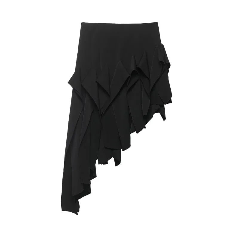 Women's Skirt Spring Summer Mid Waist Asymmetric Hem Lace Women Skirt Side Zipper Female Chic Skirts