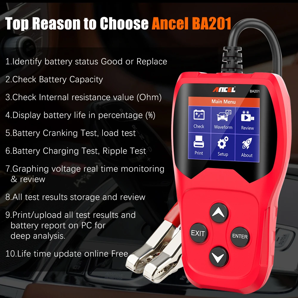 ANCEL BA201 Car Battery Tester 12V 100-2000CCA Battery Load Cranking Charging Circuit Tester Digital Analyzer Battery Tools