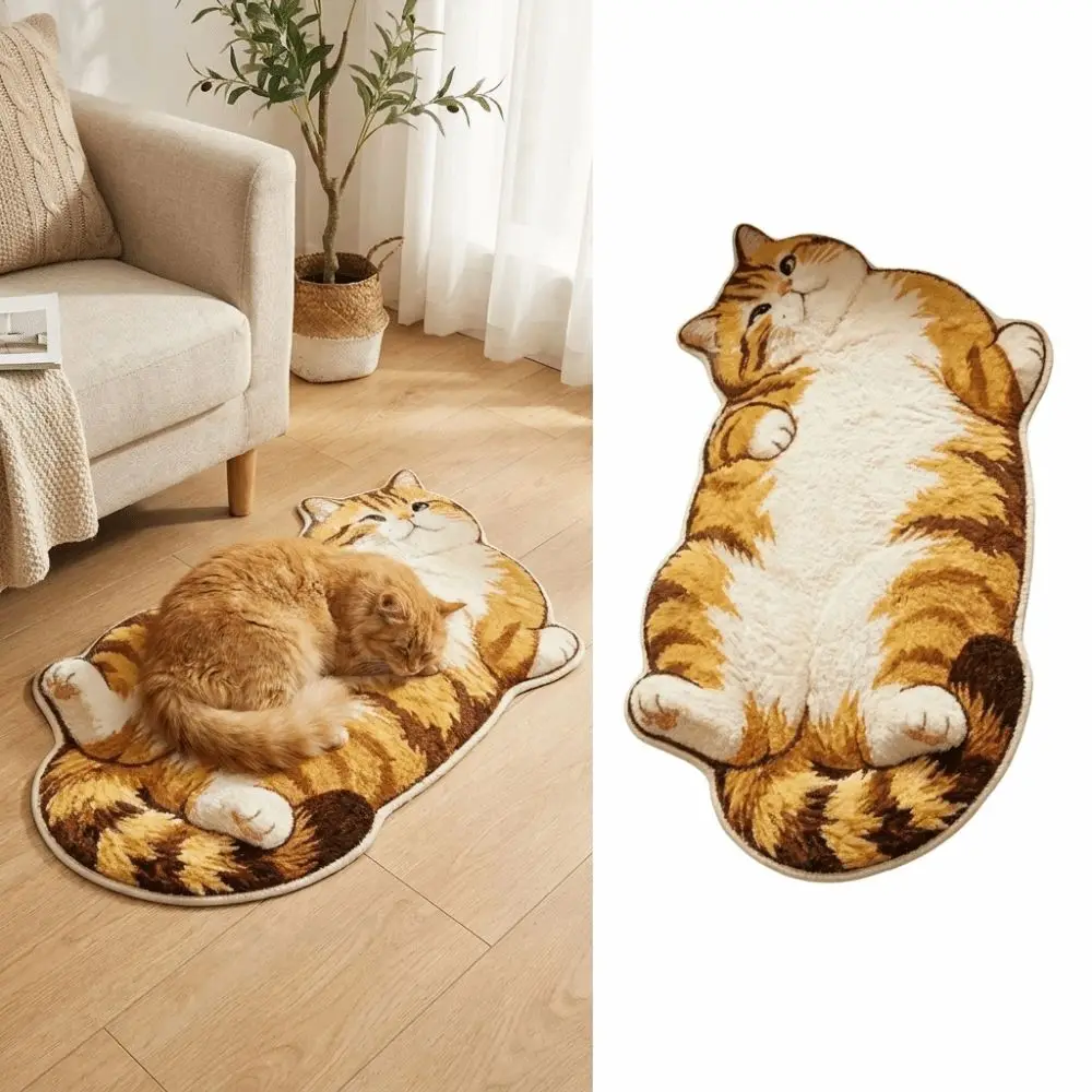 Soft Surface Cat Shape Floor Mat 2D Printed Crystal Velvet Entryway Door Mat Low Profile Easy Clean Crystal Velvet Rug