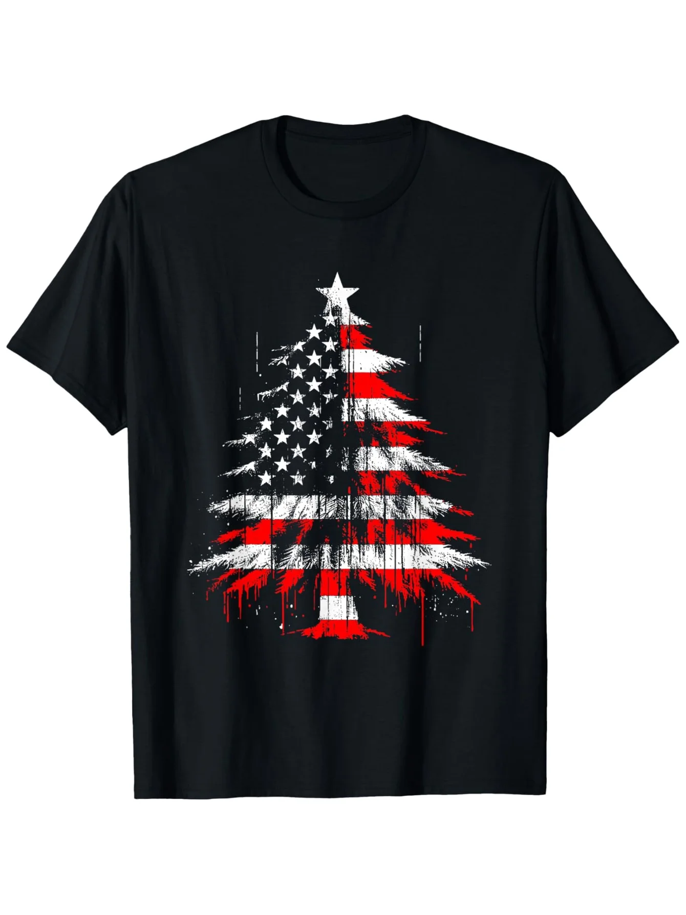 

Patriotic American Flag Christmas Tree T-Shirt - American Stars and Stripes Christmas Design, Red and White House Colors