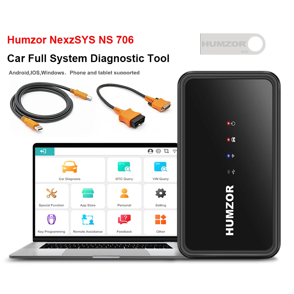 OBD2 Scanner Humzor NexzSYS NS 706 Car Full System Diagnostic Tool ECU Key Programming 17 Reset Services SAS CVT ABS Gear Learn