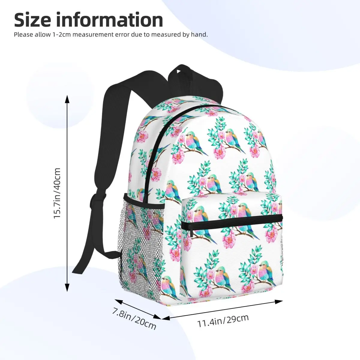 Bird Flower Branch Small Bird A Lilac Breasted Roller Student Backpack School Bag Daypack for Men Women Bookbag Shoulder Bags view 3